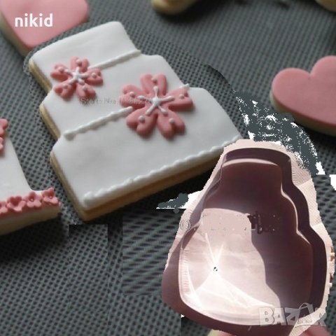 Равна Висока Триетажна торта три етажа метална форма резец украса бисквитки фондан пита тесто, снимка 2 - Форми - 21980138