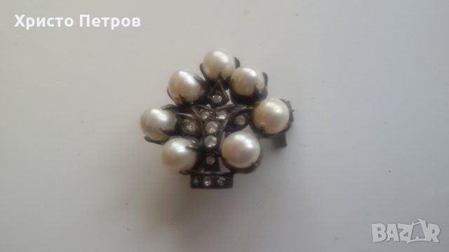 Старинна брошка накит перли диаманти сребро - изключителна, снимка 2 - Колиета, медальони, синджири - 23670295