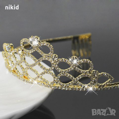 Високи осморки сребриста златиста красива тиара корона диадема с камъни детска дамска, снимка 2 - Аксесоари за коса - 24118605