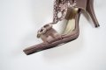 Сатенени сандали с камъни в цвят пепел от рози марка Furiezza	, снимка 5
