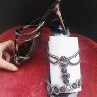 Елегантни дамски сандали с метализиран ток и камъни, снимка 12 - Сандали - 21647010