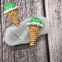 2 фунийки Сладолед 3D силиконов молд форма декор торта сладки фондан и др. украса, снимка 1 - Форми - 23926415