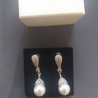 Сребърни обеци с перла, снимка 2 - Обеци - 24867394