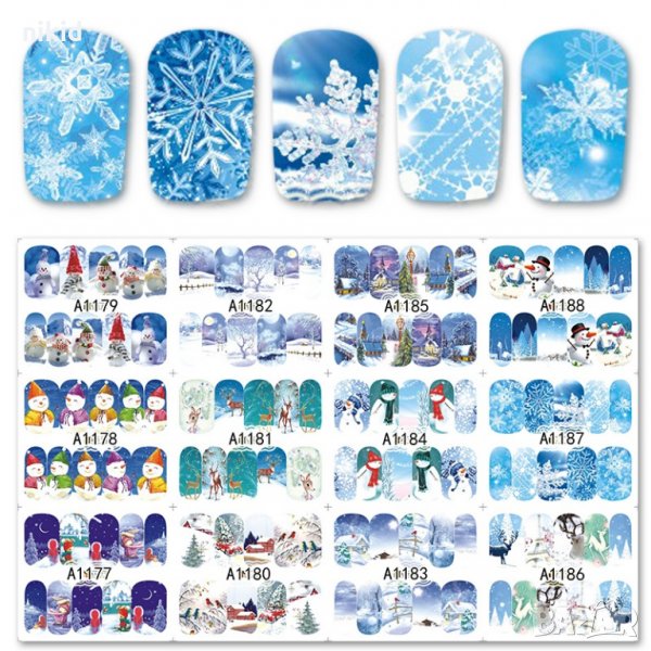 79-86 номера 12 листа Коледни снежен човек ваденки слайдер декорация за нокти маникюр, снимка 1