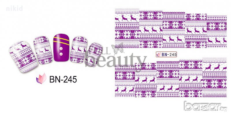 245лилави елени снежинки ваденки водни стикери за нокти маникюр, снимка 1