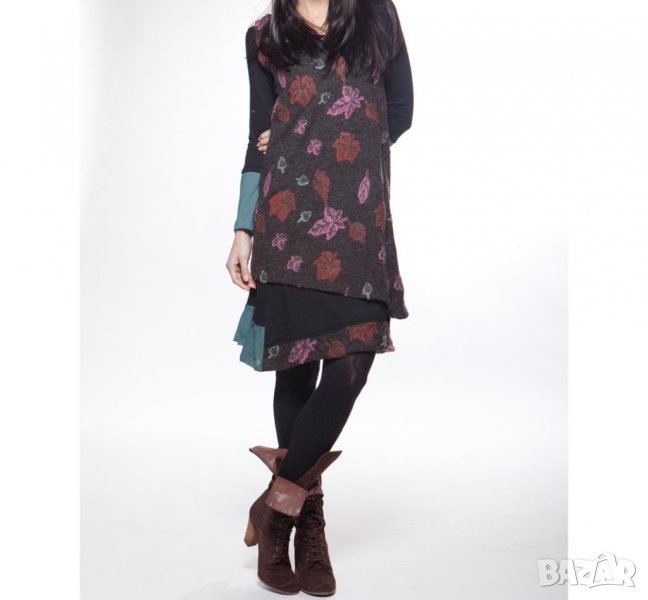 Екстравагантна тъмнокафява рокля от две части на цветя марка Ian Mosh - S, снимка 1