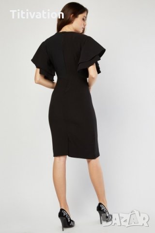 Черна рокля с буфан ръкав, снимка 2 - Рокли - 25726990