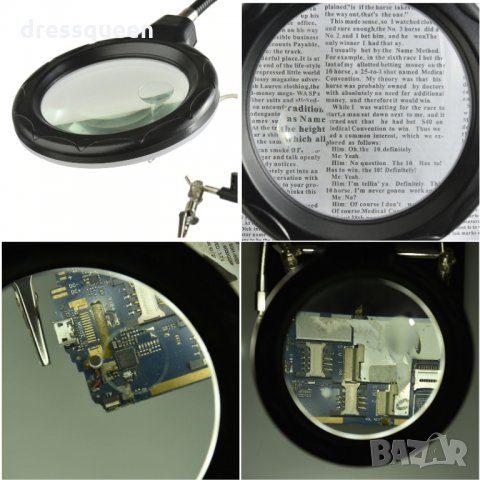 802 Настолна лампа с лупа трета ръка и стойка за запояване , снимка 14 - Други стоки за дома - 25078599