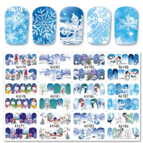 79-86 номера 12 листа Коледни снежен човек ваденки слайдер декорация за нокти маникюр