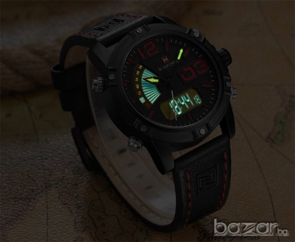 Стилен мъжки часовник NAVIFORCE с аналогов и дигитален LCD дисплей – Черен, снимка 4 - Мъжки - 21151651