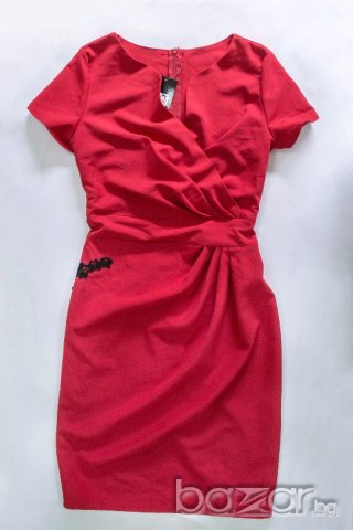 Червена рокля с къси ръкави марка KarteS - M, снимка 5 - Рокли - 18336322