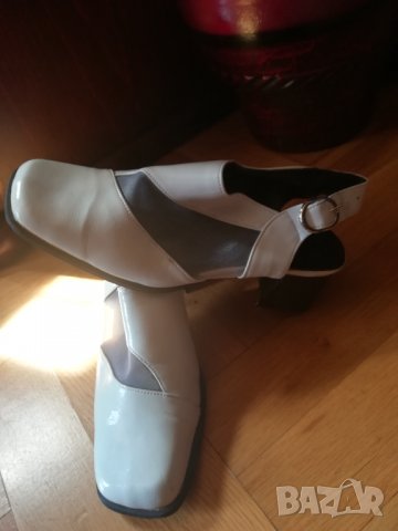 бели нови обувки лак и мрежа на удобен ток, снимка 4 - Дамски ежедневни обувки - 25900207