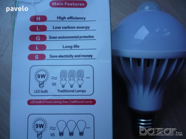 220V LED лампа 5, 7, 9 и 12W +сензор за движение, снимка 4 - Лед осветление - 17348667