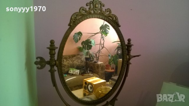 АНТИК-изящно антично огледало-масивно-мед/месинг-внос швеицария, снимка 4 - Колекции - 24394479
