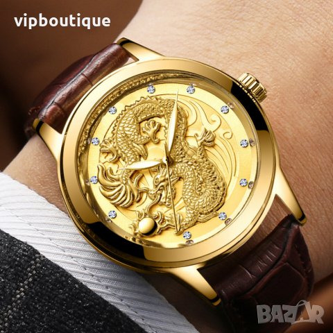 Мъжки Часовници с 3D Дракон и Кожена Каишка, снимка 8 - Мъжки - 24356386