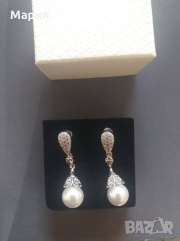Сребърни обеци с перла, снимка 2 - Обеци - 24867394