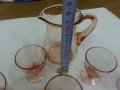 стари стъклени чаши и кана за ракия розово стъкло, снимка 4
