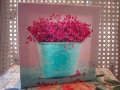 " Червени цветя в син метален съд " - ретро картина , снимка 1 - Други ценни предмети - 21371258
