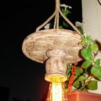 Уникална, ръчно изработена дървена битова лампа Гайтан за механа в битов/винтидж стил, снимка 7 - Лампи за таван - 19265031