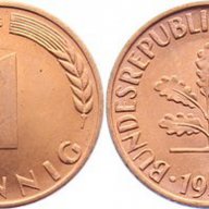 Монети с номинал 1 пфениг отсечени през различни години , снимка 1 - Нумизматика и бонистика - 13060640
