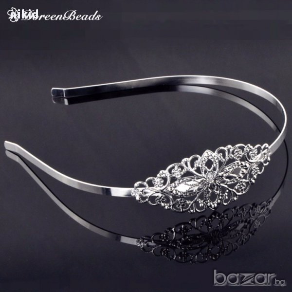 диадема венец с орнамент за коса глава сребриста детска дамска, снимка 1