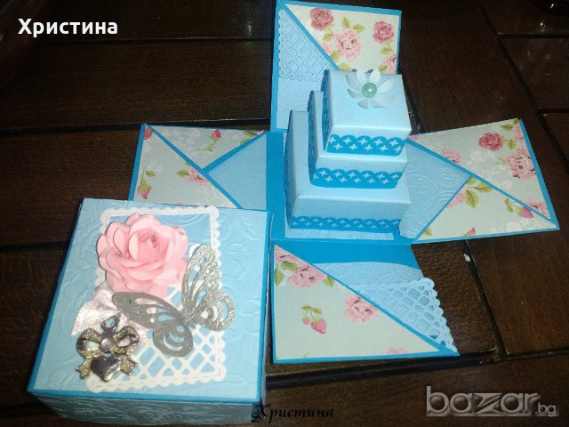 Експлодираща кутия с торта, обувки, подарък за рожден ден, сватба, годеж, кръщене, бебе, прощъпулник, снимка 4 - Подаръци за рожден ден - 20880790