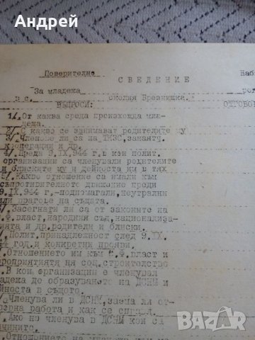 Стара бланка сведение за младежа, снимка 2 - Антикварни и старинни предмети - 23964222