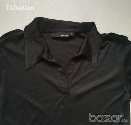 Черна блуза с яка, снимка 2 - Блузи с дълъг ръкав и пуловери - 21242285