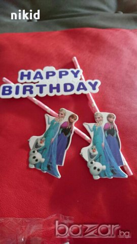 топер сламки с Елза Анна Олаф Замръзналото кралство frozen рожден ден happy birthday украса за торта, снимка 2 - Други - 16591454