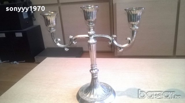 ретро свещник-made in hong kong-silver plated-26х25х12см-внос швеицария