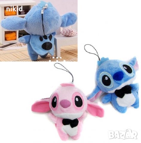  Стич и Лило lilo stitch с папионки плюшена играчка синьо или розово човече с държач, снимка 2 - Плюшени играчки - 22880909