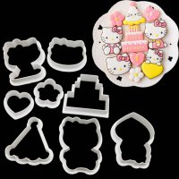 Hello Kitty Коте Кити сет 8 пластмасови резци форми украса торта сладки бисквитки, снимка 1 - Форми - 21990296