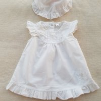Бяла рокля и шапчица 0-3 месеца, снимка 2 - Бебешки рокли - 22676915