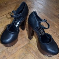 Defice London високи токчета с платформа естествена кожа черни , снимка 4 - Дамски обувки на ток - 21721637