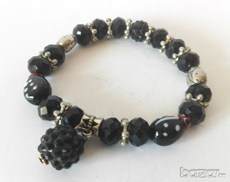 Гривна от тибетско сребро с кристали черен кварц, снимка 1