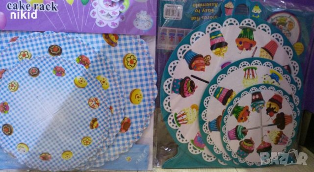 3 етажна Триетажна поставка стойка за мъфини кексчета картонена сини 2 вида