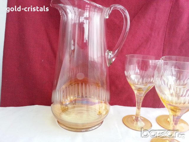 Стъклена кана и стъклени чаши , снимка 11 - Антикварни и старинни предмети - 19994482