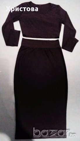 Черен комплект-пола и къса блуза букле на H&M;Черна къса жилетка, снимка 8 - Костюми - 16444096