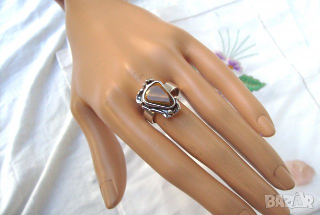 Старинен Сребърен Пръстен с Тигрово Око, снимка 8 - Пръстени - 24399141