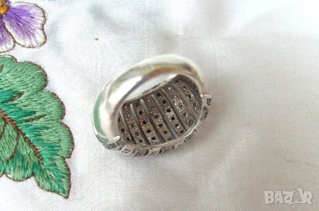 Красив Сребърен Старинен Пръстен с Черни Оникси и Циркони, снимка 4 - Пръстени - 24475982