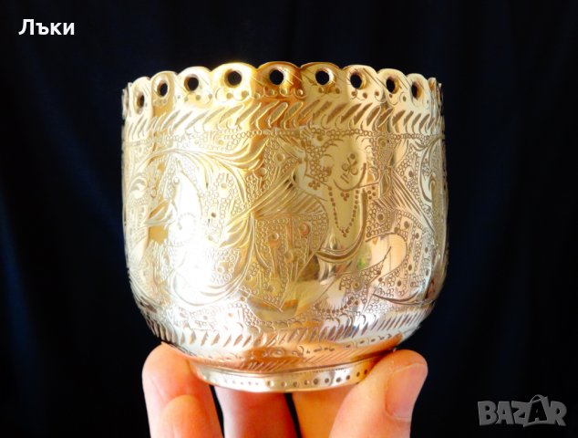 Древен индийски свещник,чаша,съд от месинг. , снимка 8 - Антикварни и старинни предмети - 24431059