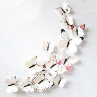 3D 12 бр pvc кремаво  бели магнитни и самозалепващи пеперуди декорация за стена и мебел, снимка 2 - Декорация за дома - 21240627