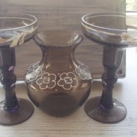 Два стъклени свещника и вазичка калиево стъкло серия, снимка 5 - Други - 24549426