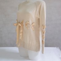 Бежов дамски плетен пуловер марка Fobya , снимка 2 - Блузи с дълъг ръкав и пуловери - 23241883
