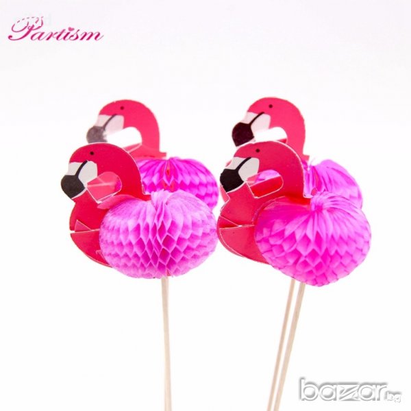 4 бр Фламинго 3D тяло топер дълги клечки декорация за парти коктейл торта сладолед мелба, снимка 1