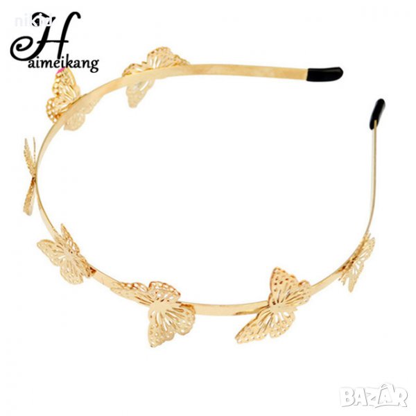 метална диадема венец със златисти пеперуди дамска детска, снимка 1