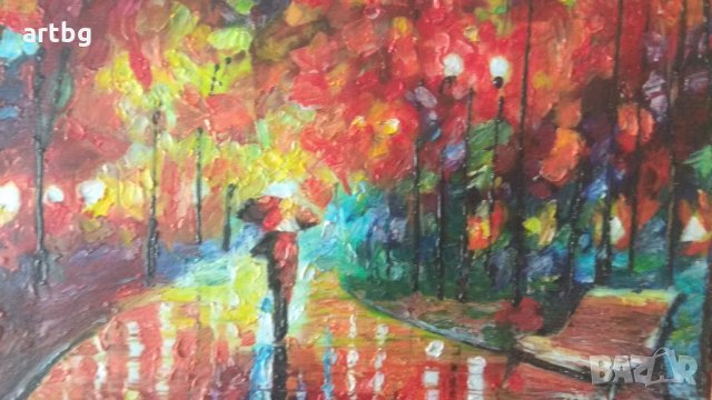 Автентична картина "В парка", снимка 4 - Картини - 24694279