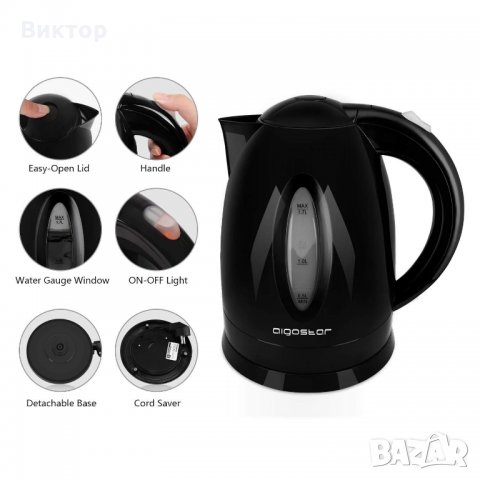 Кана за гореща вода  BPA-freе Aigostar Night Star  -2200W, 1,7 Liter,, снимка 2 - Кани - 23307896