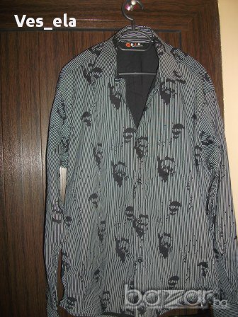 Мъжка риза с черни акценти, снимка 1 - Ризи - 9914550