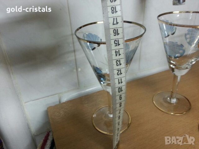 Стари стъклени чаши за вино с златен кант и гравюра, снимка 9 - Антикварни и старинни предмети - 22117742